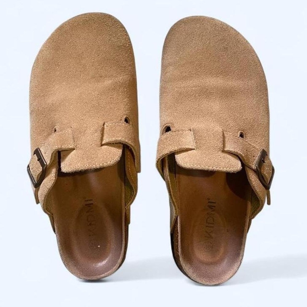 Kidmi tan suede clogs with buckle detail size 9